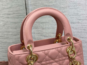 Dior M0565 Medium Lady Dior Bag Pink Grained Cannage Calfskin Gold - Default Title - View 2