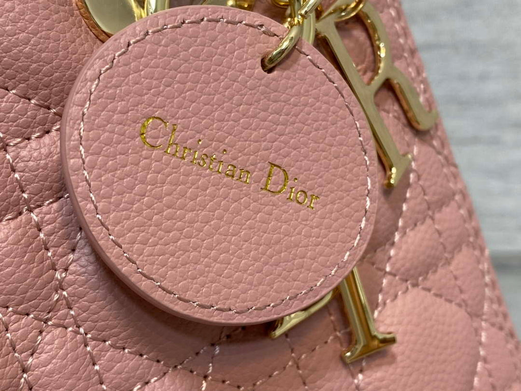 Dior M0565 Medium Lady Dior Bag Pink Grained Cannage Calfskin Gold