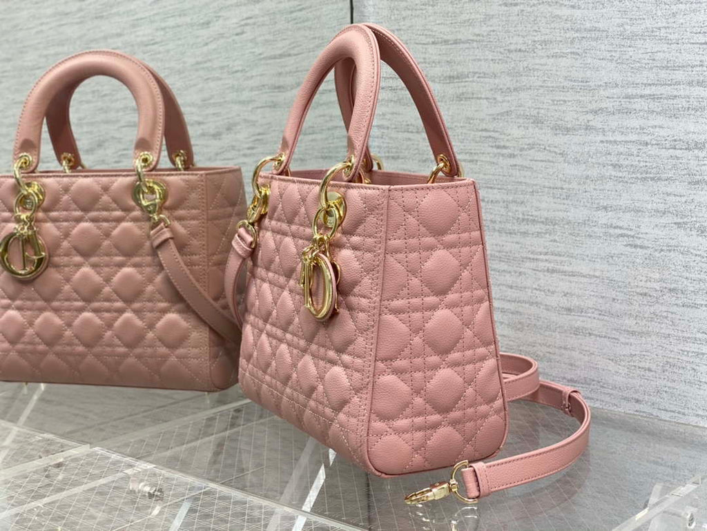 Dior M0565 Medium Lady Dior Bag Pink Grained Cannage Calfskin Gold