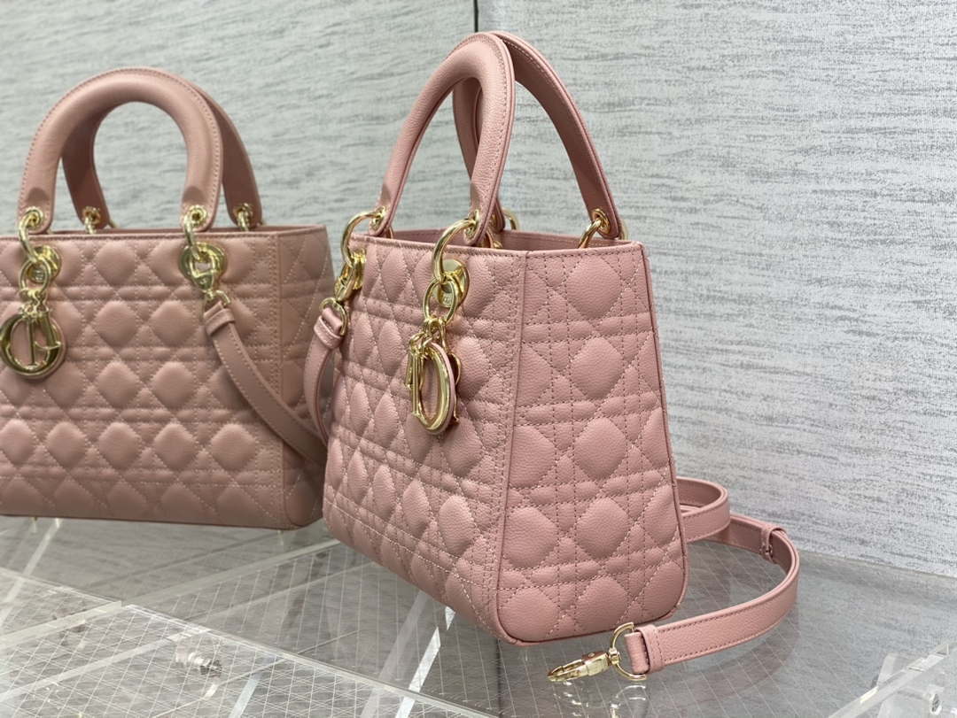 Dior M0565 Medium Lady Dior Bag Pink Grained Cannage Calfskin Gold - Default Title - View 5