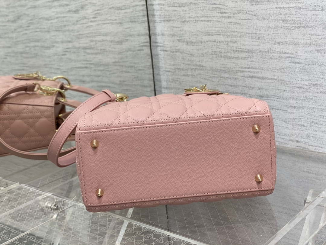 Dior M0565 Medium Lady Dior Bag Pink Grained Cannage Calfskin Gold - Default Title - View 7