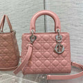 Dior M0565 Medium Lady Dior Bag Pink Grained Cannage Calfskin Silver - Default Title - View 1