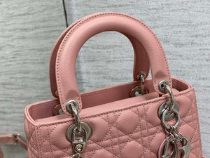 Dior M0565 Medium Lady Dior Bag Pink Grained Cannage Calfskin Silver - Default Title - View 2