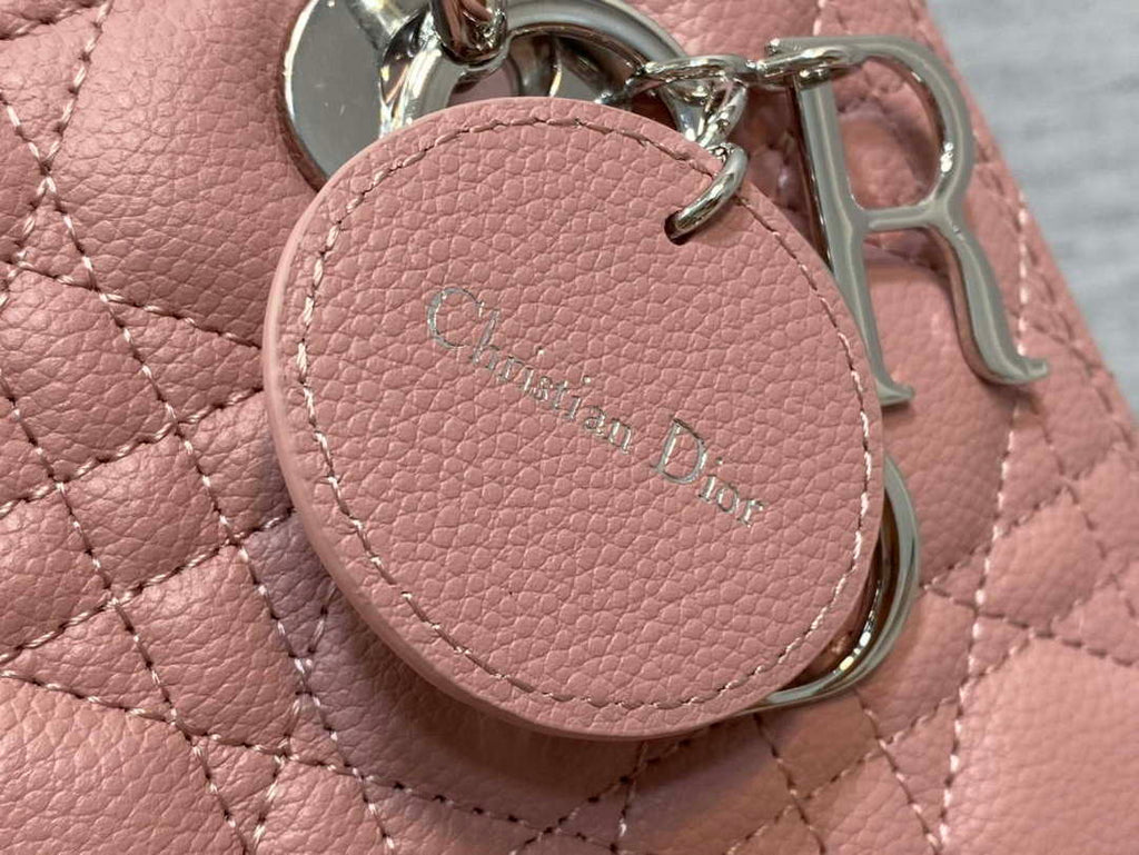 Dior M0565 Medium Lady Dior Bag Pink Grained Cannage Calfskin Silver
