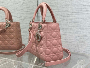 Dior M0565 Medium Lady Dior Bag Pink Grained Cannage Calfskin Silver - Default Title - View 5