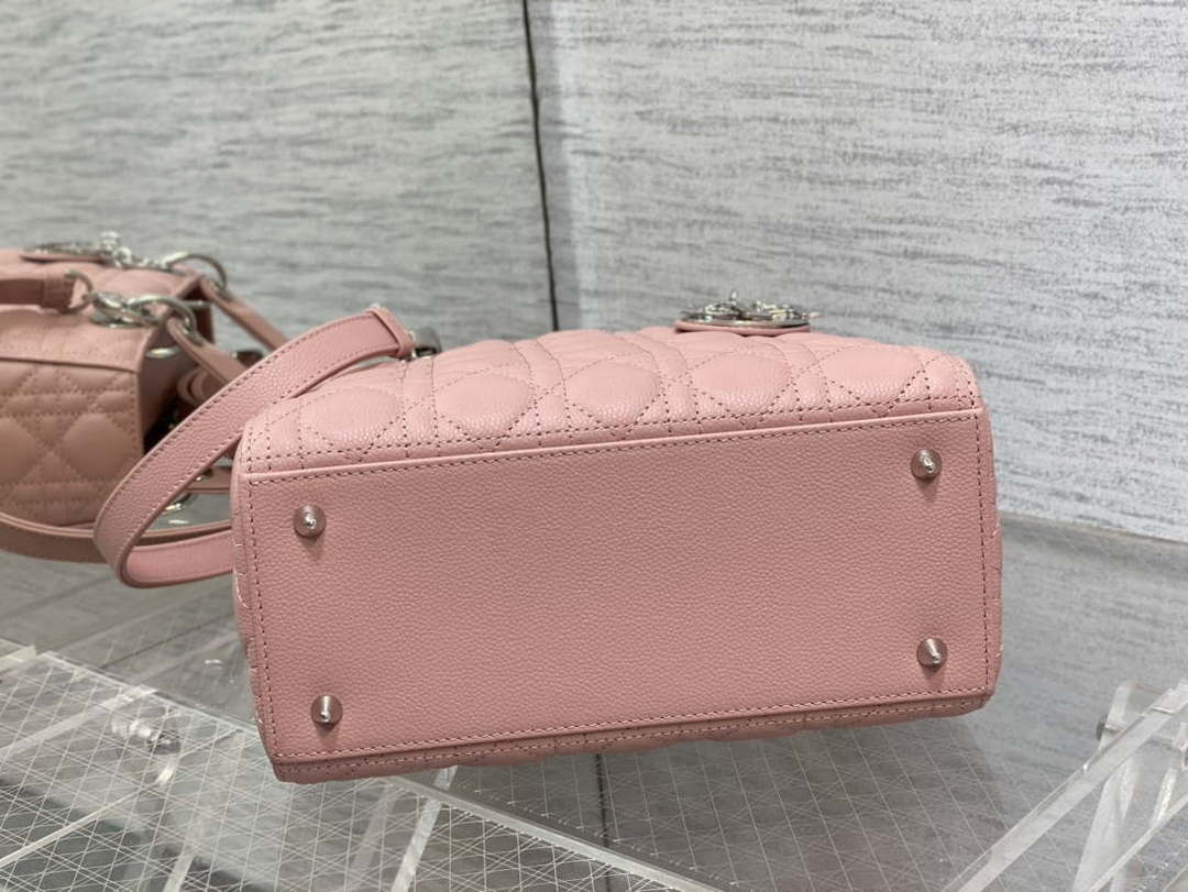 Dior M0565 Medium Lady Dior Bag Pink Grained Cannage Calfskin Silver - Default Title - View 7