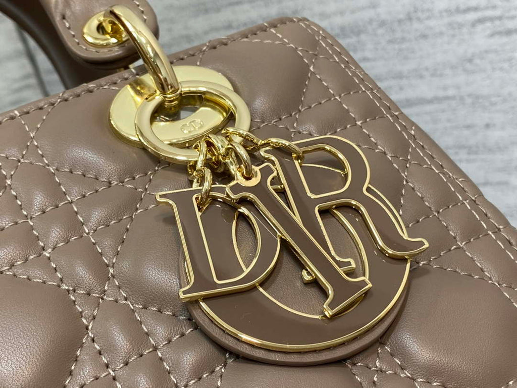 Dior M0565 Medium Lady Dior Bag Taupe Cannage Lambskin Enamel Hardware