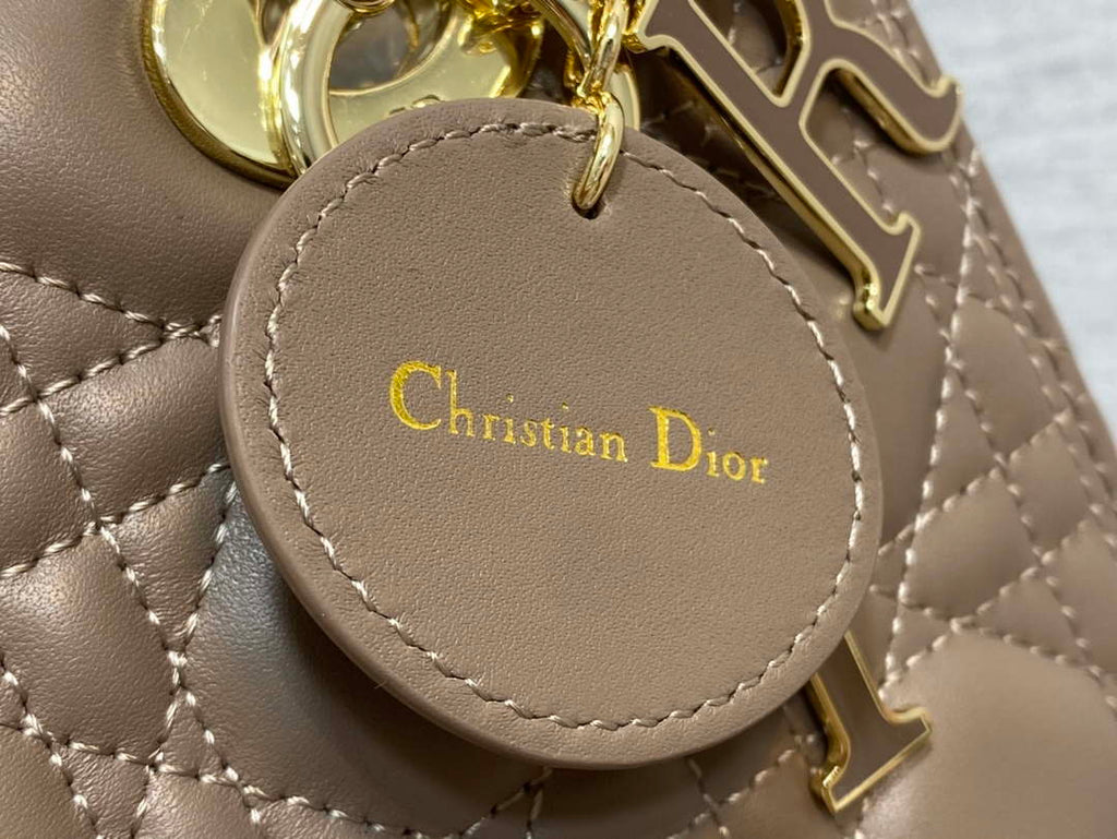 Dior M0565 Medium Lady Dior Bag Taupe Cannage Lambskin Enamel Hardware