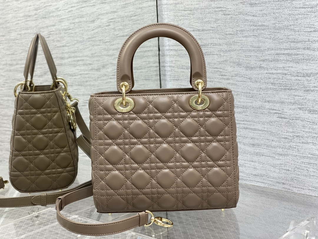 Dior M0565 Medium Lady Dior Bag Taupe Cannage Lambskin Enamel Hardware - Default Title - View 5