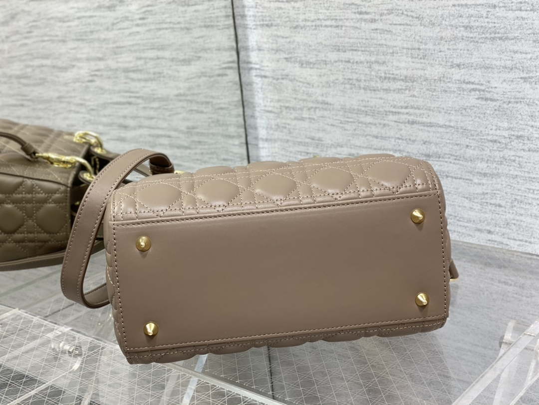 Dior M0565 Medium Lady Dior Bag Taupe Cannage Lambskin Enamel Hardware - Default Title - View 7