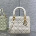 Dior M0565 Medium Lady Dior Bag White Cannage Lambskin Enamel Hardware - Default Title - View 1