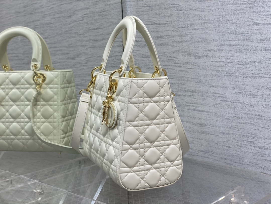 Dior M0565 Medium Lady Dior Bag White Cannage Lambskin Enamel Hardware