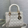Dior M0565 Medium Lady Dior Bag  White Cannage Lambskin Gold - Default Title - View 1
