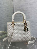 Dior M0565 Medium Lady Dior Bag  White Cannage Lambskin Gold