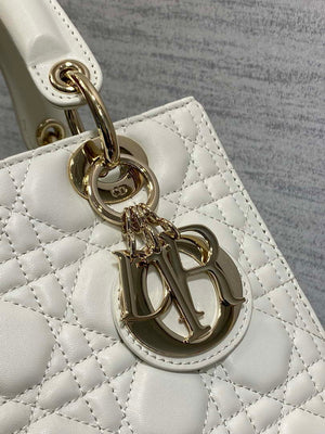 Dior M0565 Medium Lady Dior Bag  White Cannage Lambskin Gold - Default Title - View 3
