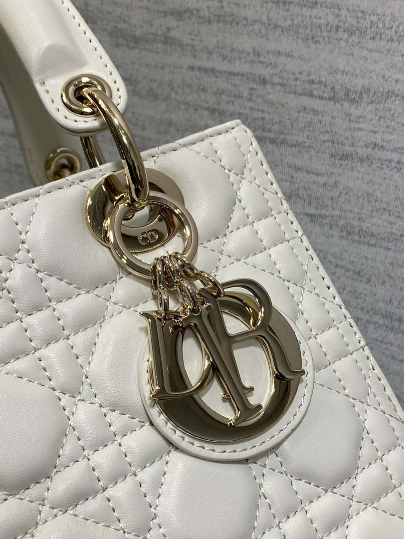 Dior M0565 Medium Lady Dior Bag  White Cannage Lambskin Gold