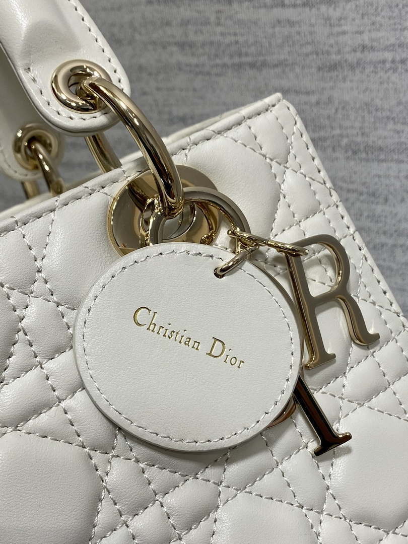 Dior M0565 Medium Lady Dior Bag  White Cannage Lambskin Gold