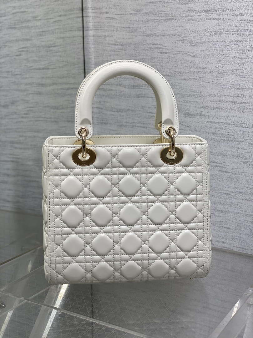Dior M0565 Medium Lady Dior Bag  White Cannage Lambskin Gold
