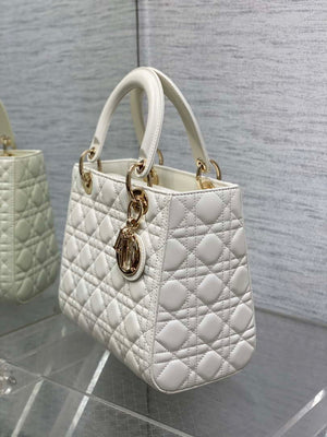 Dior M0565 Medium Lady Dior Bag  White Cannage Lambskin Gold - Default Title - View 6