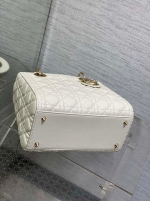 Dior M0565 Medium Lady Dior Bag  White Cannage Lambskin Gold - Default Title - View 7