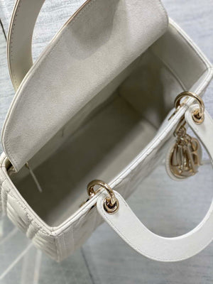 Dior M0565 Medium Lady Dior Bag  White Cannage Lambskin Gold - Default Title - View 8