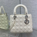 Dior M0565 Medium Lady Dior Bag White Cannage Lambskin Silver - Default Title - View 1