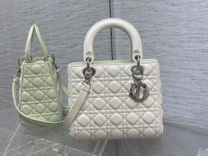 Dior M0565 Medium Lady Dior Bag White Cannage Lambskin Silver - Default Title - View 1