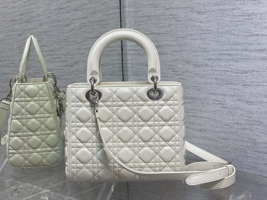 Dior M0565 Medium Lady Dior Bag White Cannage Lambskin Silver - Default Title - View 5