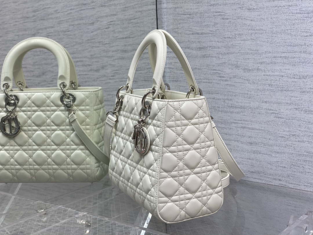 Dior M0565 Medium Lady Dior Bag White Cannage Lambskin Silver - Default Title - View 6