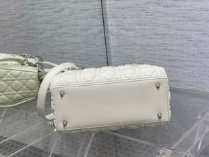 Dior M0565 Medium Lady Dior Bag White Cannage Lambskin Silver - Default Title - View 7