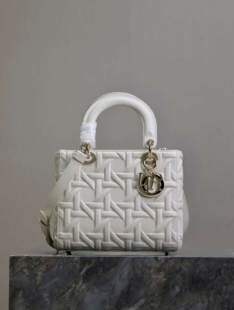 Dior M0565 Medium Lady Dior Bag White Graphic Cannage Calfskin