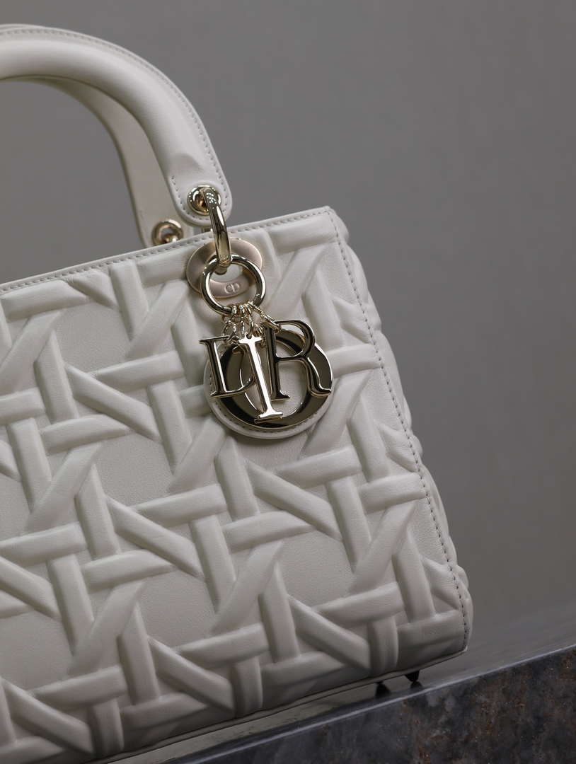Dior M0565 Medium Lady Dior Bag White Graphic Cannage Calfskin