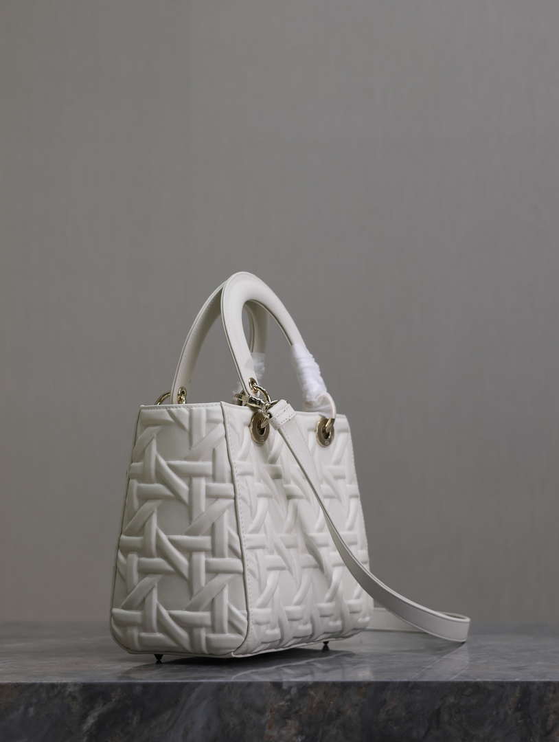 Dior M0565 Medium Lady Dior Bag White Graphic Cannage Calfskin