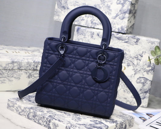 Dior M0565 Medium Lady Dior Cannage Calfskin Bag Navy Blue