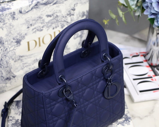 Dior M0565 Medium Lady Dior Cannage Calfskin Bag Navy Blue