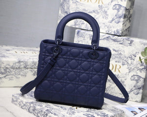 Dior M0565 Medium Lady Dior Cannage Calfskin Bag Navy Blue - Default Title - View 4
