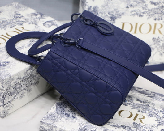 Dior M0565 Medium Lady Dior Cannage Calfskin Bag Navy Blue - Default Title - View 5