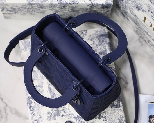 Dior M0565 Medium Lady Dior Cannage Calfskin Bag Navy Blue
