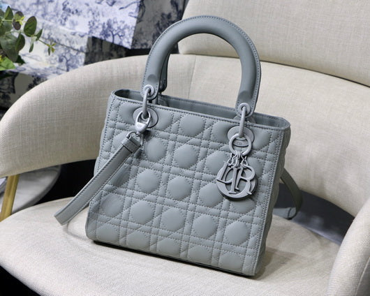 Dior M0565 Medium Lady Dior Cannage Calfskin Bag Grey - Default Title - View 1