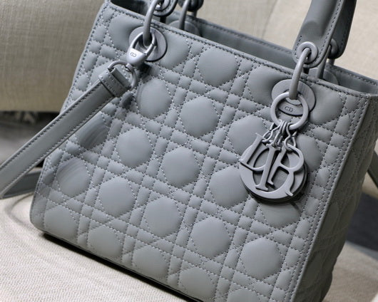 Dior M0565 Medium Lady Dior Cannage Calfskin Bag Grey