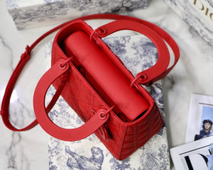 Dior M0565 Medium Lady Dior Cannage Calfskin Bag Red - Default Title - View 7