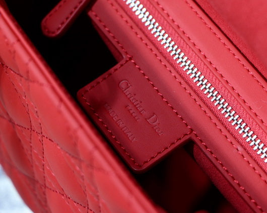 Dior M0565 Medium Lady Dior Cannage Calfskin Bag Red