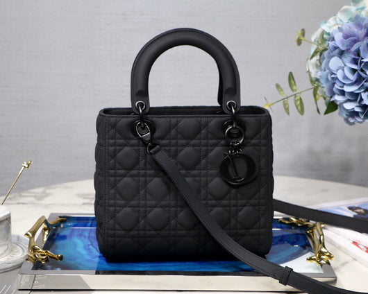 Dior M0565 Medium Lady Dior Cannage Calfskin Bag Black