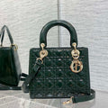 Dior M0565 Medium Lady Dior Patent Cannage Calfskin Bag Dark Green - Default Title - View 1