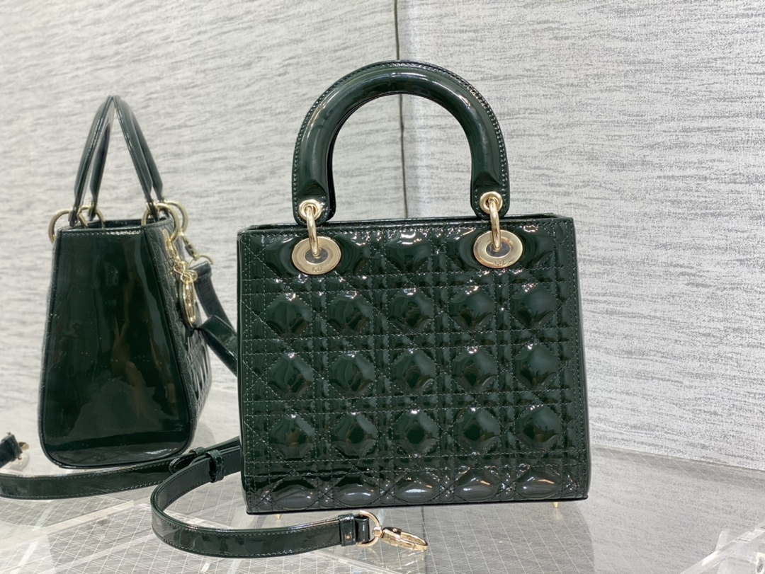 Dior M0565 Medium Lady Dior Patent Cannage Calfskin Bag Dark Green - Default Title - View 5
