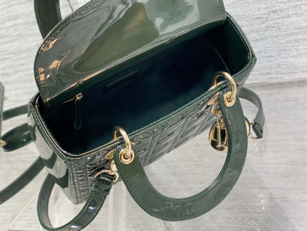 Dior M0565 Medium Lady Dior Patent Cannage Calfskin Bag Dark Green - Default Title - View 8