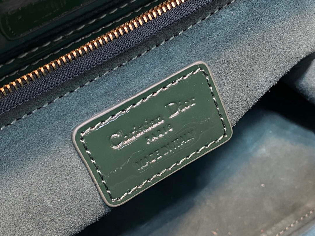 Dior M0565 Medium Lady Dior Patent Cannage Calfskin Bag Dark Green