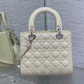 Dior M0565 Medium Lady Dior Patent Cannage Calfskin Bag White Silver - Default Title - View 1