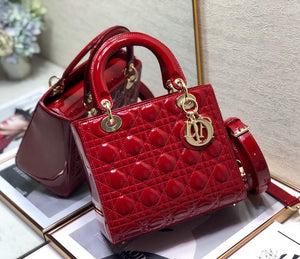 Dior M0565 Medium Lady Dior Patent Cannage Calfskin Bag Red - Default Title - View 1