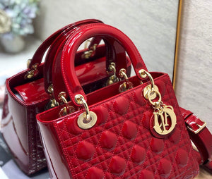 Dior M0565 Medium Lady Dior Patent Cannage Calfskin Bag Red - Default Title - View 3